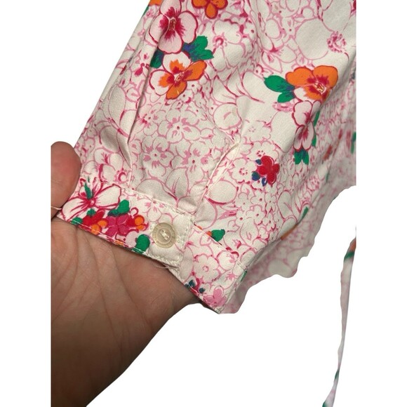 Basic editions 2X Pink Floral button down short sleeve Fairy Office Cottagecore - Picture 3 of 8